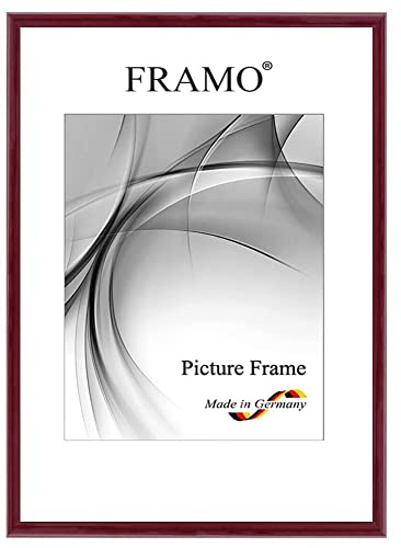 FRAMO Holz Bilderrahmen Schmal 21 x 30 cm aus Massivholz | Bordeaux-Rot Hochglanz | Farbe/Größe wählbar | Rahmen für Poster | Puzzle | Foto collage N°116