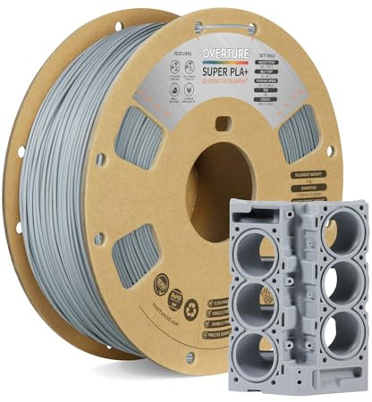 OVERTURE Super PLA+ Filament 1.75mm, Toughness Enhanced PLA Plus, Professional Toughness 3D Printer Filament 1kg (2.2lbs), High Precision +/- 0.02mm(Light Gray)