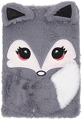 NUOBESTY Plüsch-Notizbuch Flauschiges Schreibbuch Cartoon-Tier Plüsch-Tagebuch Kindertagebücher Zum Schreiben Zeichnen Geburtstag Weihnachtsgeschenke Grauer Fuchs