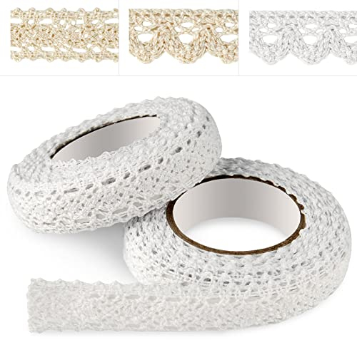 ASTARON Spitzenband Selbstklebend, weißes Spitzenband, Vintage-Dekorationsband, Spitzenband für Handwerk, Hochzeit, Dekoration, Scrapbooking, Geschenkbox
