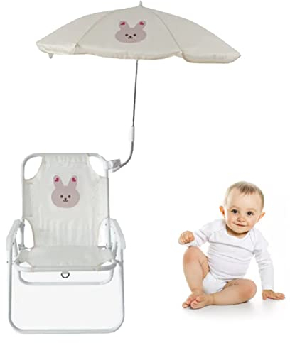 Silla Plegable de Playa, Sillas de Camping para Niños Soporte de Metal para Viajes (Conejito con Paraguas)