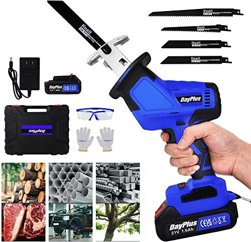 Brushless Reciprocating Saw, Wood Tree Branch Metal Bone Pipe Electric Cutting Saw Cordless Recip Saw Battery Powered, 4 Saw Blades, Variable Speed, Safty Lock(1 Battery and Charger)