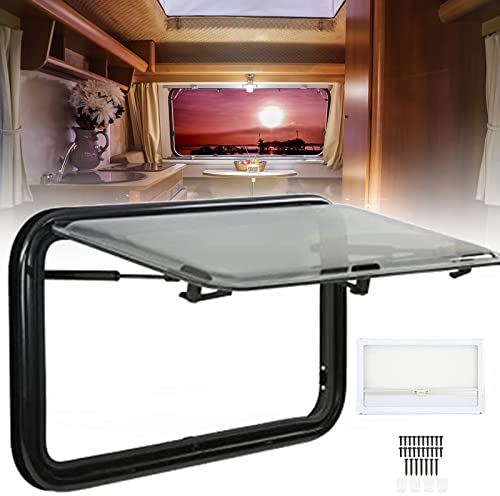 ALSUP Ventana de RV, Ventana de Doble Capa de Cristal acrílico con bisagras con mosquitera y Parasol, Ventana de Salida de RV Ventana de Camper para Caravana Remolque,50X30CM