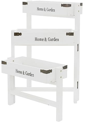 ML-Design Blumenständer 3 Etagen Weiß Holz, 111cm, Blumenkasten 32x16x7cm, zusammenklappbar, Rustikale Kisten zum dekorieren, Pflanzenständer Blumenleiter Deko Pflanzenregal Pflanzentreppe Pflanzgefäß