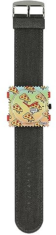 S.T.A.M.P. S. Uhr, Uhren-Set Pizza, Zifferblatt mit Armband, Armbanduhr, Uhrengehäuse, Wechselzifferblatt, Quarz Analog Uhr, Denim Uhrenarmband, Pizza Design, Kunststoff