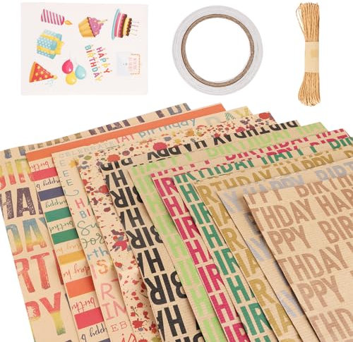 LOLYSIC 11 Stück 50 x 70 CM Geburtstag Geschenk Geschenkpapier,Scalper Vintage Geschenkbox Verpackung Geburtstag Hochzeitsgeschenk