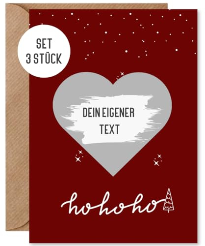Things of Happiness 3 x Rubbelkarte Weihnachten zum selber beschriften | Set 3 x Rubbellos + Briefumschlag Naturpapier | Karte Fröhliche Weihnachten Geschenk Freund Frau Mann (Weihnachten Rot)