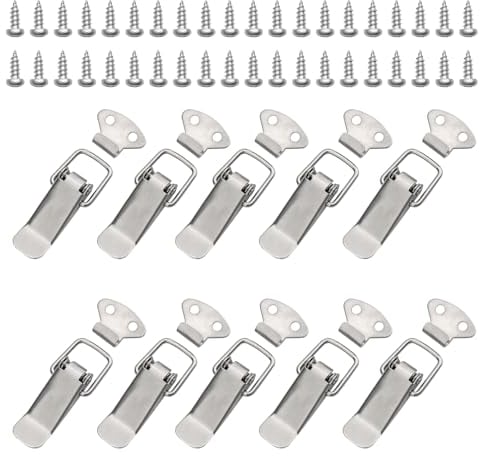 10 Set Spring Loaded Toggle Latch Hasp, Duck Billed Buckles Catch Clamp Clip for Door Window Furniture Hardware, Suit Drawer/Toolbox/Closet/Cabinet/Case Box, Silver with Screws