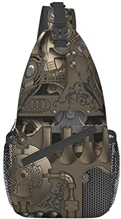 Steampunk Schultertasche, Schultertasche, Rucksack, Reise, Wandern, Brusttasche für Männer und Frauen, Schwarz , Einheitsgröße, Lässiger Tagesrucksack