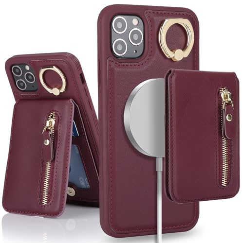 SailorTech Phone Case for iPhone 11 Pro Max Phone Case with Card Holder, Cover for iPhone 11 Pro Max Case Ring Stand with Kickstand Card Slots Wallet Detachable 2-in-1 Zipper Case - Burgundy