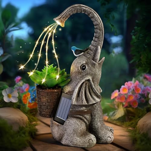 Eletorot Mum Nan Gifts for Mothers Day Garden Ornaments Outdoor Elephant Statue Decorations, Watering Solar LED Lights for Patio, Balcony, Yard, Pathway, Christmas Birthday Gifts for Women Grandma
