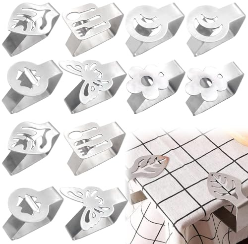 BAIFULAI 12 Stück Tischdeckenklammern Edelstahl, Picknick Tischklammern Verdickter Starker Edelstahl, Tischdeckenklammernhalter,Dicke 1.5MM, Ideal Für Draußen Und Drinnen, Küche