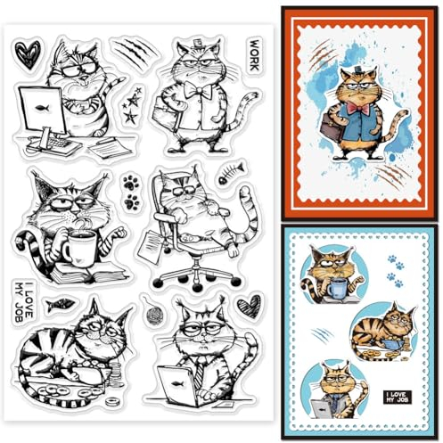 GLOBLELAND Katzenarbeit Chef Transparente Silikonstempel Kätzchen Klare Stamps Cartoon Tier Silikonstempel Für Kartengestaltung DIY Prägung Journaling