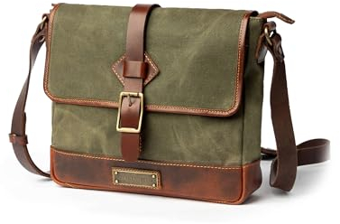 DRAKENSBERG Messenger Bag 'Nate' für Damen, Herren, klein, Wachs-Canvas, Leder - wasserabweisende Cross-Body-Tasche, 5L - Wald-Grün, DR00622