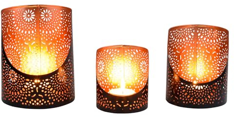 Marrakesch 3er Set orientalische Deko Teelichthalter Windlicht 14cm groß schwarz Gold | Kerzenhalter Kerzenständer Yulet als Aesthetic Deko für Wohnzimmer | Marokkanische Windlichter als Balkondeko