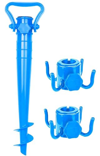 Picchetto per Ombrellone Spiaggia Trivella Ombrellone Punta Accessori Spiaggia Ganci Appendino Appenditutto Accesori Mare Supporto ferma ombrellone spiaggia (1 Picchetto 1 Ganci per Ombrellone)--BLU