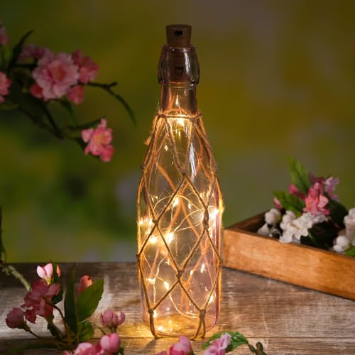 LED Dekoflasche mit Lichterkette Juteseil Leuchtflasche Flaschenlicht (Hell lila/Flieder)