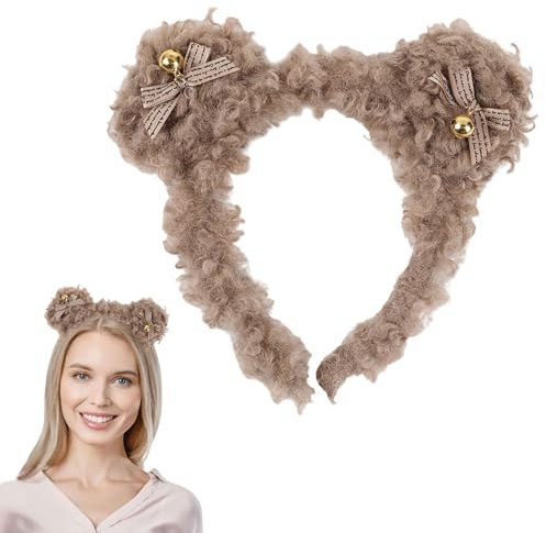 scicent Damen Haarreifen Teddy Bär Ohren Haarreif mit Schleife Bären Stirnband Haarnadel Niedlichen Bären Haarschmuck Plüsch Haaband für Damen Frauen Bear Ears für Halloween Cosplay - 34408