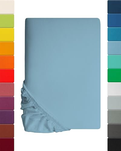 Lavea Jersey Spannbettlaken 200x220cm - 40cm Steg für Boxspringbetten - Himmelblau, Weich & Atmungsaktiv - Premium Qualität, Pflegeleicht, Perfekte Passform - Ideal für Boxspringbetten
