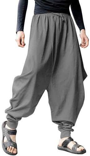 Harem Trousers Men's Long Harem Trousers Baggy Pump Trousers Men's with Pockets Elastic Waistband Sweatpants Casual Hip-Hop Vintage Hippie Trousers Boho Yoga Pants Skateboard Trousers, gray, S