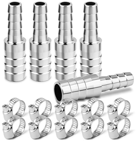 ERGAOBOY 5Pcs 304 Stainless Steel Hose Barb Reducer, 20mm to 13mm | Hose barb reducer, straight step mender, leakproof tube union, secure clamp lock, for garden irrigation, pond water pipe