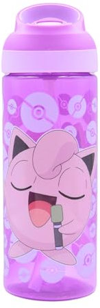 HOX Pokemon JIGGLYPUFF Bouteille d'hydratation réutilisable sans BPA pour enfants avec boucle de transport intégrée, bec verseur rabattable et paille amovible – 600 ml, rose