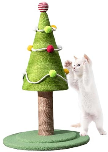Hemore Christmas Tree Cat Scratching Post, 18.5x11.8inch Sisal Christmas Tree Cat Scratch Posts with Colorful Balls, Large Cat Scratcher, Cat Scratch Tree Tower for Indoor Cats
