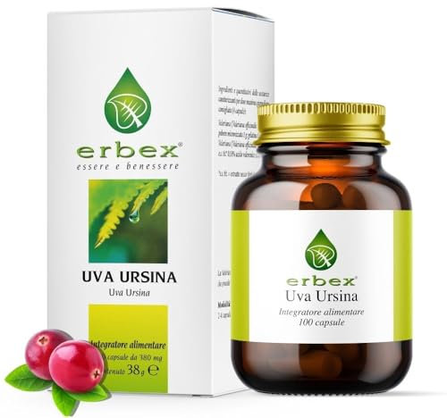 Erbex Integratore Uva Ursina 100 Capsule - Salute Vie Urinarie - Drenaggio dei Liquidi - Estratto Naturale