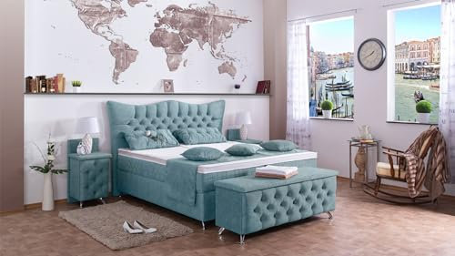Boxspringbett Rixi 240x220, DS-Azurro, 7-Zohnen Taschenfederkernmatratze, Ergoflex - Inklusive Aufbau - Deutscher Hersteller