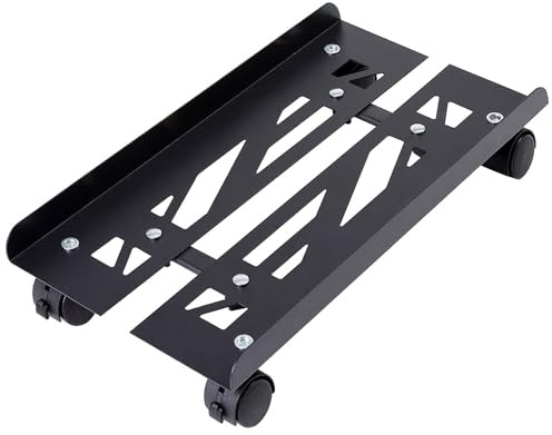 Hovadova Adjustable Computer Tower Stand, Metal, Fits Most PC | Adjustable Width Computer Tower Stand with 4 Locking Caster Wheels; Ventilated Base, CPU Holder for Gaming Office Desk