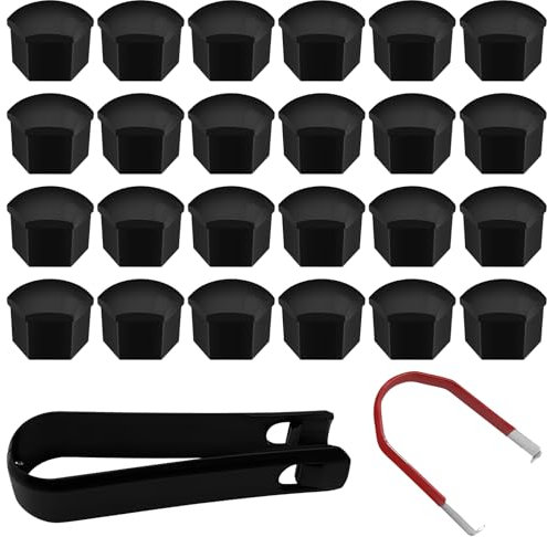 MeoZynxadril 24 Stück Radschraubenkappen, Radschraubenkappen 17mm, Radmutterkappen, Radmuttern Abdeckung Universal, mit 2 Demontagewerkzeugen, Kappen Muttern für die Meisten Autos, Schwarz