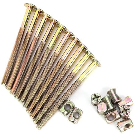 Hex Drive Carbon Steel Furniture Bolts M6x100mm 10-Pack with Barrel Nuts for Cots, Beds, Chairs, Cribs, Furniture Assembly Heavy Duty Secure Fasteners