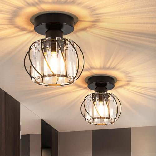 ZMH 2er Deckenleuchte Schwarz Deckenlampe Kristall: Modern Flurlampe E27 Küchenlampe mit Metall Rahmen Innen Deckenbeleuchtung für Flur Korridor Küche Balkon Wohnzimmer Hotel (Ohne Leuchtmittel)