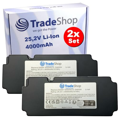 Trade-Shop Lot de 2 batteries Li-Ion 25,2 V 4000 mAh compatibles avec Yard Force SA500 SA500ECO SA600H SA650B SA800PRO remplace 862601 862615 / tondeuse robot à gazon