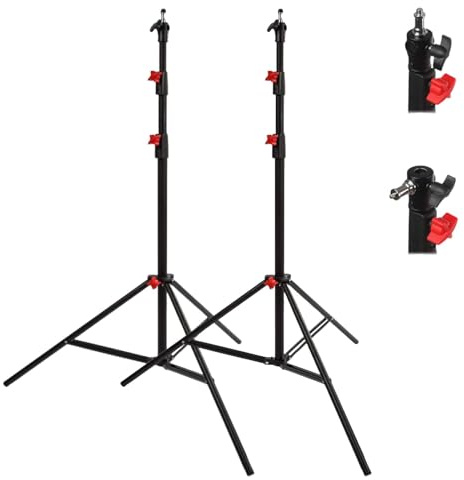 BOLLUMA Luftgepolsterter Lichtständer, 270 cm, Robustes Fotografie-Stativ mit 1/4 Zoll bis 3/8 Zoll reversiblen Zapfen, 5 kg Traglast, gebürstetes Aluminium, für Video-Licht 2 Stucks