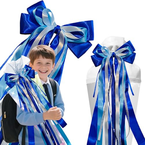 Snyvpra Schultütenschleife, Blau Schleife Schultüte, 60 cm x 20 cm, Schultüte Schleife, zuckertüten Schleife für Schultüten und Geschenke, Wiederverwendbare Schleife für Einschulung und Feiern