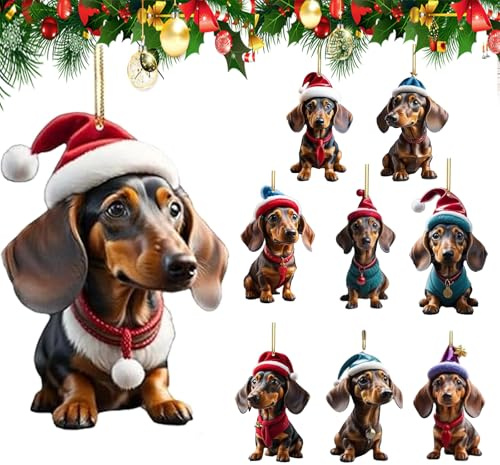 Weihnachtsdekoration, Dackel, 9-teilig, Weihnachtsornament, Hund, Dackel, Acryl, für Auto, Rucksäcke, Türen, Weihnachtsbaumdekoration