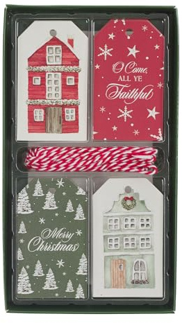 Christian Art Gifts Inspirational Festive Christmas Gift Tag Set: Multicolor Winter Holiday Home Theme, Wrapping Paper Supplies, Easy-Tie Candy Cane Colored String for Presents, Variety Pack of 16