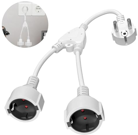 Verlängerungskabel mit Schuko Steckdosen, 2 in 1 Doppelstecker für Steckdose,16A/250V/Max Doppelstecker Verlängerungskabel Kurz mit Steckdosenadapter 2fach Schuko (Doppelstecker Weiß)