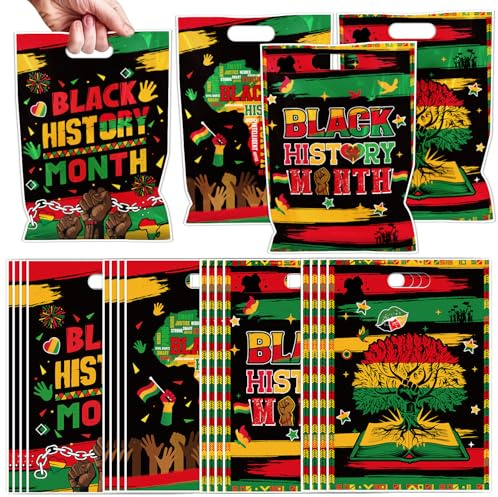 Black History Month Party Favors - 100 Pcs Black History Month Merchandise Goodie Candy Bags African American Celebration Favors for African Freedom Day Juneteenth Red Yellow Green Party Supplies