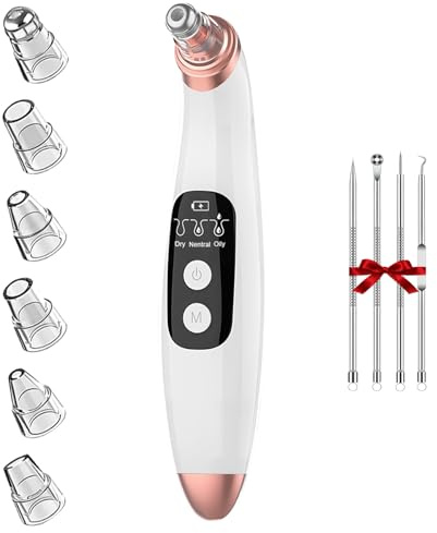 Aspirateur Point Noir, 5 Sondes et 3 Modes Extracteur de Points Noirs, Recharge USB Nettoyage des Pore Peau Soin Visage pour l'élimination des Blackheads, Boutons, Graisse