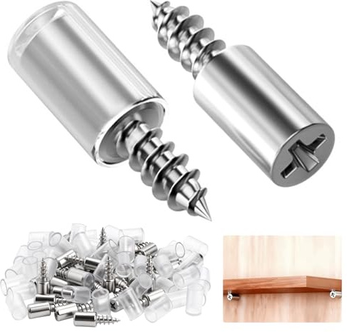 60 Pcs 7mm Perno de Soporte de Estanterías, Soportes para Estantes, Clavijas de Soporte Baldas Armarios, Clavijas de Estante Autorroscantes para Muebles Armarios, con Protección Tapa Antideslizante