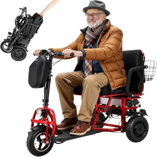 Elektro Dreirad für Erwachsene, 3-Rad Mobility Scooter für Senioren und Menschen mit Behinderung, Faltbarer Elektroroller mit Sitz und Korb