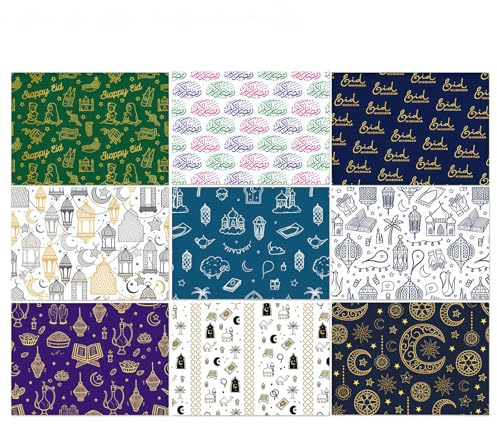 Bubaxuce Eid Mubarak Geschenkpapier – Ramadan Kareem Geschenkverpackung mit Moschee, Laterne und Kamel-Motiven – Für islamische Feiertage & Partydekoration, 50 x 70 cm, 8 Faltblätter (A)