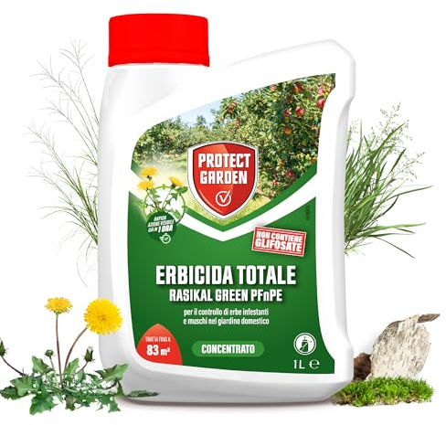 Protect Garden Rasikal Green, erbicida totale concentrato PFnPE Elimina erbe infestanti e muschi nei giardini domestici. Per 83 mq. 1L