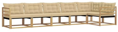 vidaXL Outdoor-Sofagarnitur mit Kissen 6 pcs Weiß und Beige, Garten, modernes Outdoor-Sofa-Set, wetterfest, Bequeme Lounge, langlebige Möbel, Akazienholz-Design