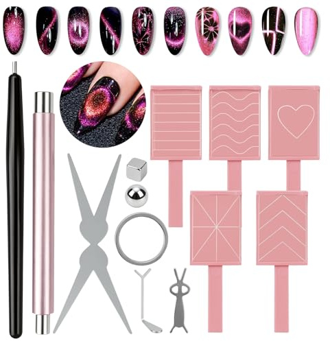 11PCS Cat Eye Magnet for Nails, Nail Magnets for Nail Art, Nail-Art DIY Accessories Diverse Glassy Cat-eye Effect, Double-Head Strong Suction Nail Magnet Pen for Cat Eye Gel Nail Polish