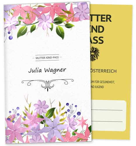 OLGS Mutter-Kind-Passhülle Österreich personalisierbar Florentina Blumen Schwangerschaft Schutzhülle MuKipass | Mit Fach für Ultraschallbilder (MuKi-Pass Österreich personalisiert, Sunrise)