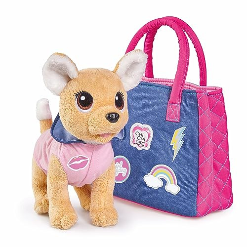Simba 105893244 - ChiChi Love Urban, Chihuahua Plüschhund mit Tasche und coolem Kapuzenpullover, inkl. 11 Textilstickern zum Dekorieren, 20cm, ab 5 Jahre