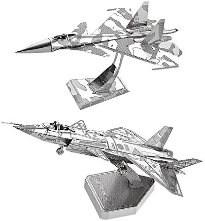 MTu 2pcs 3D Metall Puzzle Sukhoi Su-34 + Fire Fang J-20 Flugzeug Modell DIY 3D Laserschnitt Modell-Bausatz Spielzeug